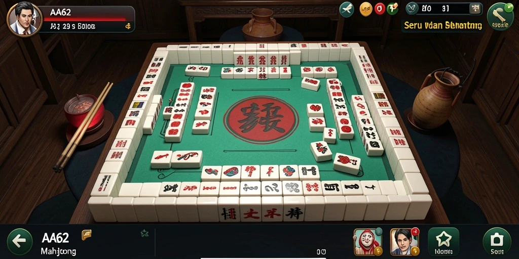 Screenshot gameplay AA62 yang menunjukkan tantangan mencocokkan ubin Mahjong.