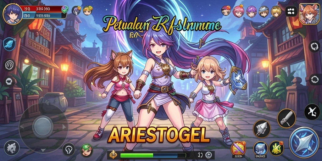 Tampilan utama gameplay ARIESTOGEL dengan karakter Anime yang menarik.