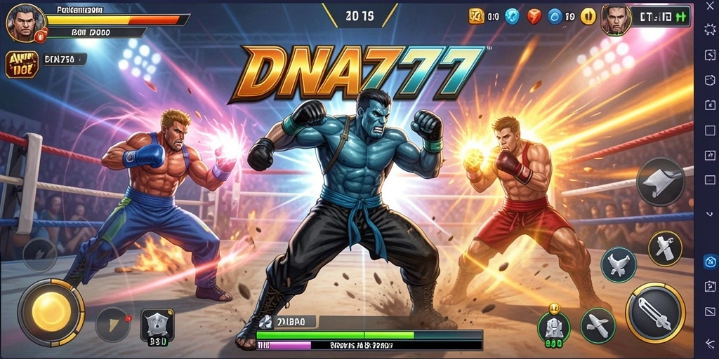 Tampilan gameplay DNA777 dengan aksi pertarungan yang intens.