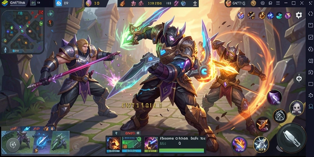 Screenshot gameplay GN777 yang menampilkan aksi pertempuran epik MOBA.