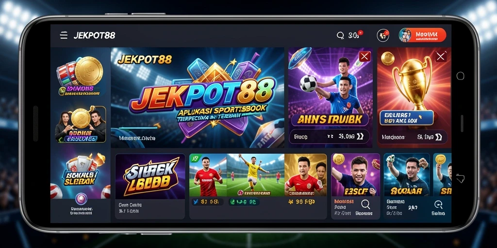 Menampilkan antarmuka pengguna JEKPOT88 dengan fitur taruhan olahraga.