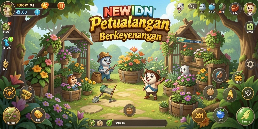 Tampilan gameplay dalam <strong>NEWIDN</strong> menunjukkan ladang yang kaya dan aktivitas pertanian yang seru.
