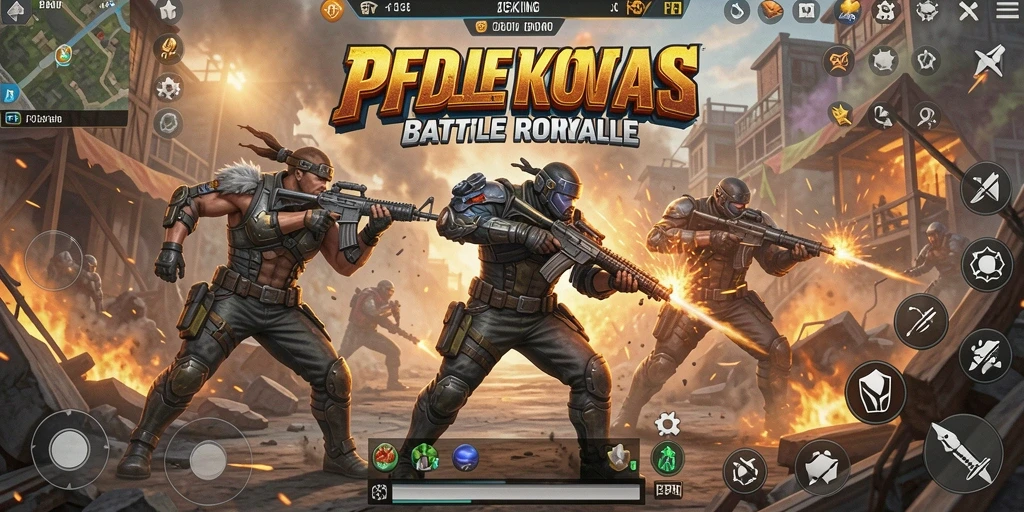 Tampilan aksi seru dalam pertempuran Battle Royale PGKING.