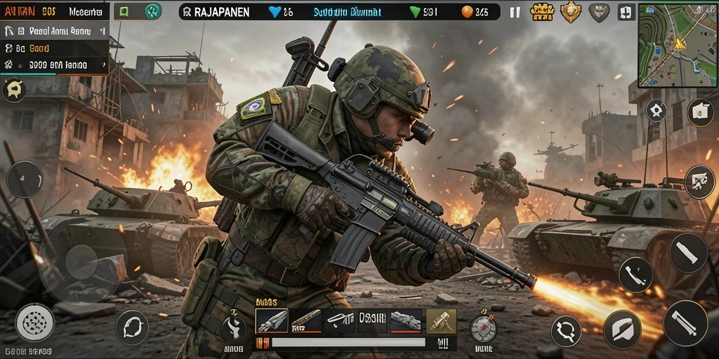 Screenshot menunjukkan pertarungan di arena penuh aksi.